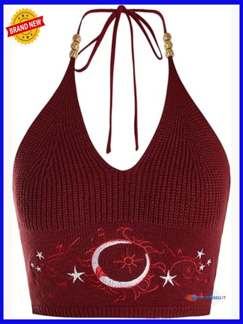 Y2K Halter Crop Top Beaded Embroidery Festival Western Cowgirl Shirt